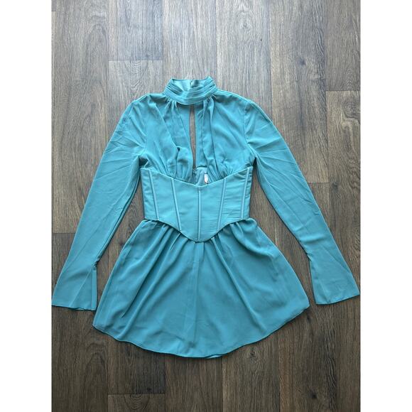 Oh Polly Dresses & Skirts - Oh Polly Teal Deep V Cutout Corset Mini Dress Us Size 4